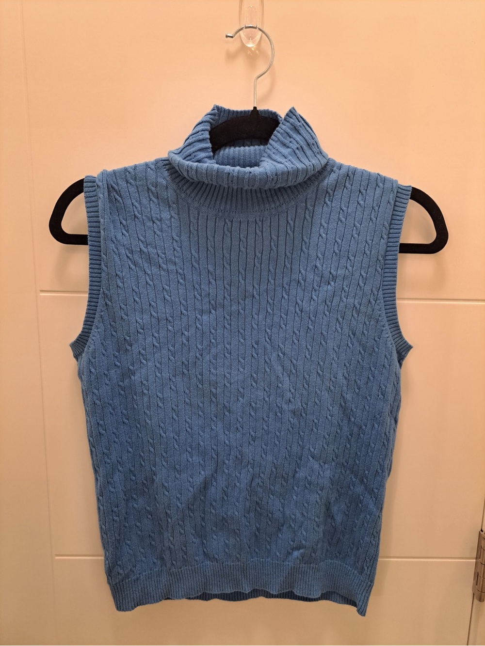 Sleeveless Turtleneck Cable Knit Sweater - Blue